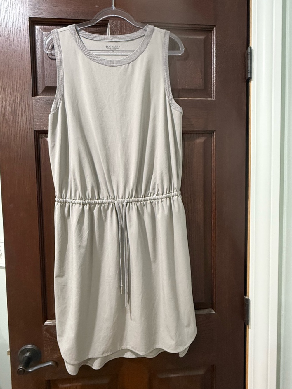 Athleta Light Gray Sleeveless Drawstring Midi Dress